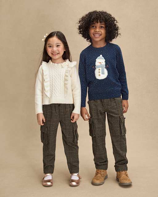 Kids Plaid Tweed Cargo Jogger Pants - Royal Christmas