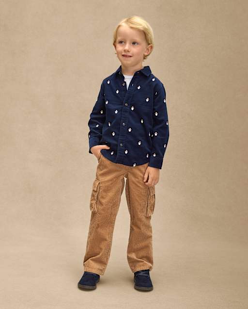 Kids Corduroy Pull On Relaxed Cargo Pants - Royal Christmas
