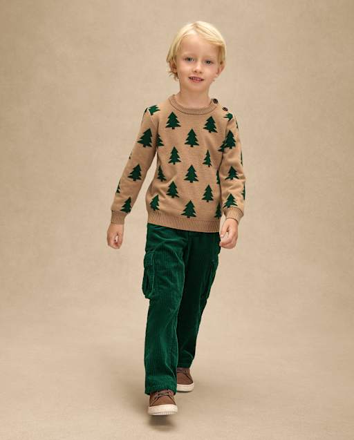 Kids Corduroy Pull On Relaxed Cargo Pants - Royal Christmas
