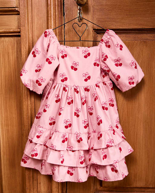 Robe à volants en flanelle à motif cœur de cerises pour fille - Mon Cheri - lbl_product_image_view_2