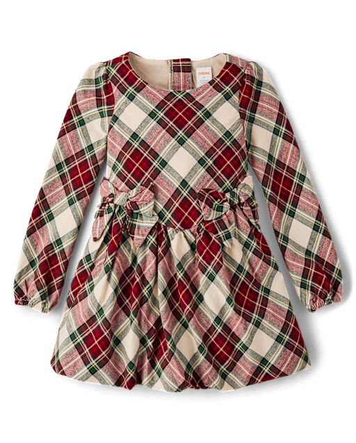 Girls Plaid Bow Flannel Bubble Dress - Royal Christmas - lbl_product_image_view_2