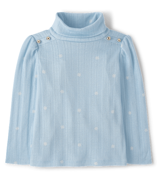 Girls Button Pointelle Turtleneck Top - First Frost