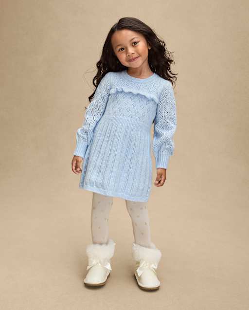 Girls Ruffle Pointelle Sweater Dress - First Frost