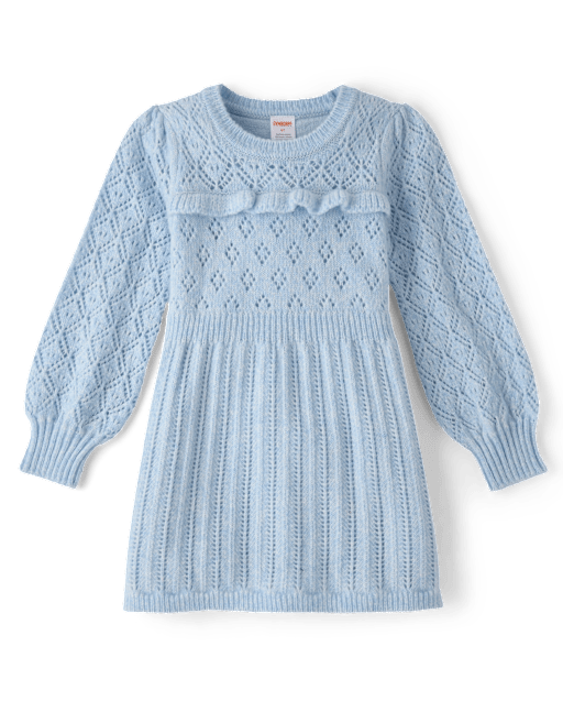 Girls Ruffle Pointelle Sweater Dress - First Frost