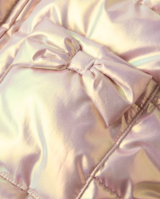 Girls Metallic Bow Mary Jane Shoes - Classroom Cutie - Silver