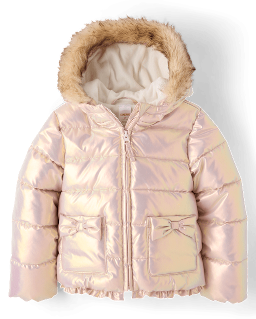 Girls Foil Quilted Ruffle Puffer Jacket - First Frost