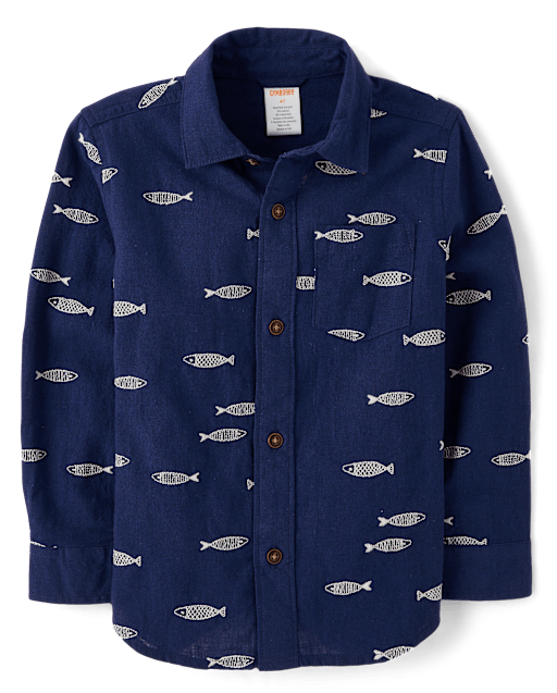 Boys Long Sleeve Schiffli Snow Man Corduroy Button Up Shirt