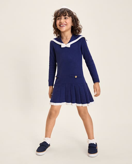 Girls Sailor Sweater Dress - Driftwood Bay - view 1