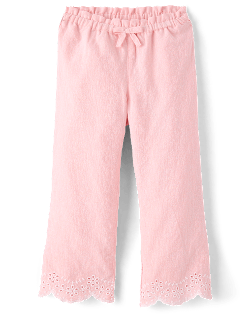 Girls Embroidered Eyelet Linen-Blend Wide Leg Pants - Linen Edit - view 2