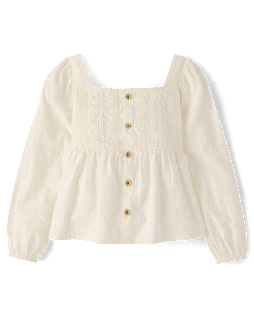 Girls Embroidered Eyelet Clip Dot Button Up Shirt - Driftwood Bay - lbl_product_image_view_1
