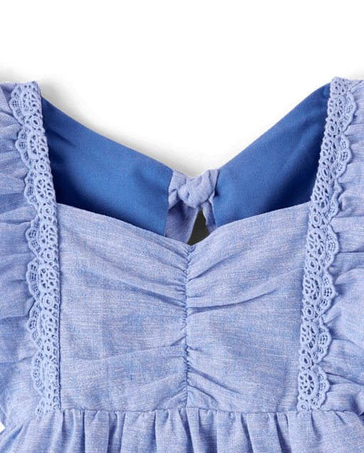 Girls Flutter Linen-Blend Bow Back Dress - Linen Edit - view 2