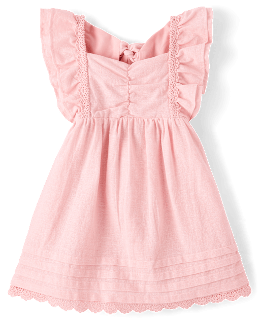 Girls Flutter Linen-Blend Bow Back Dress - Linen Edit - view 2