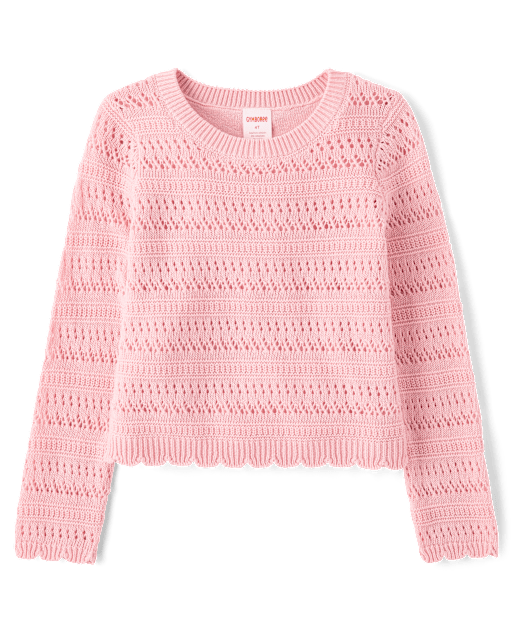 Pull en maille ajourée festonnée en lin mélangé pour fille - Édition Lin - lbl_product_image_view_2