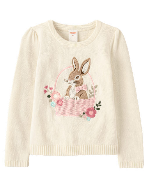 Pull lapin au crochet appliqué pour fille - Jardin enchanté