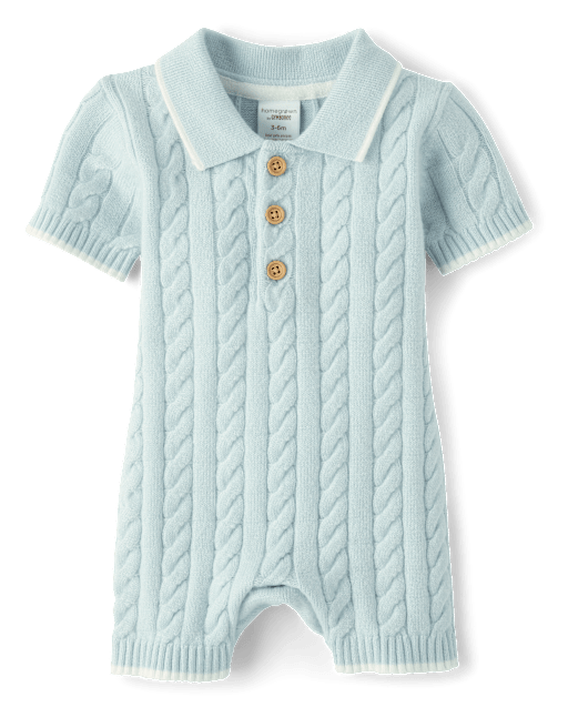 Baby Boys Cable Knit Sweater Polo Romper - Homegrown by Gymboree