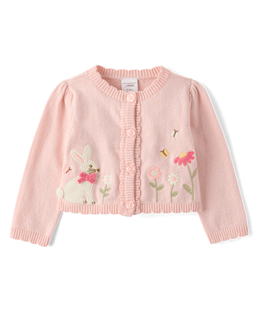 Gilet festonné à appliqués lapin pour bébé fille - Jardin enchanté