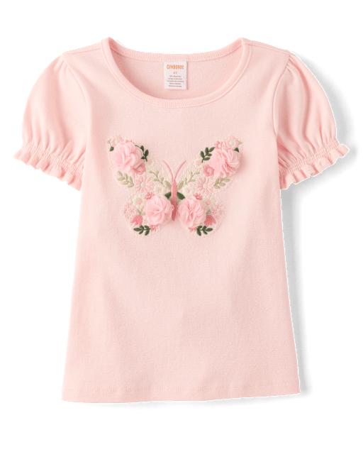 Girls Embroidered Puff Sleeve Top - Enchanted Garden