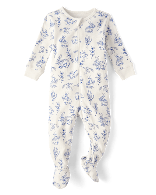 Pyjama une pièce en coton à pieds, coupe ajustée, motif toile de Jouy, pour bébé lapin - Gymmies