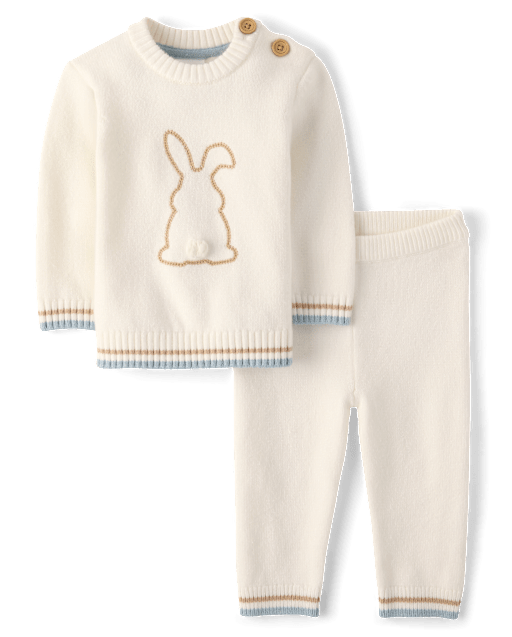 Baby Embroidered Bunny Silhouette Sweater 2-Piece Outfit Set