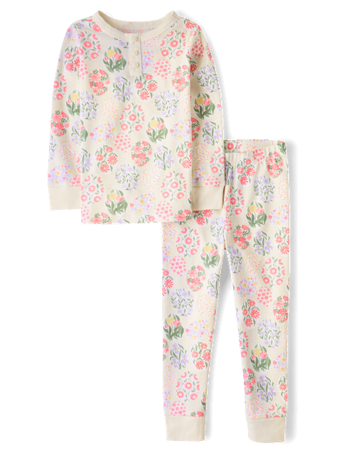 Girls Floral Easter Egg Snug Fit Cotton Henley Pajamas - Gymmies