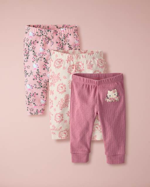 Baby Girls Hello Kitty® Floral Toile Ruffle Leggings 3-Pack