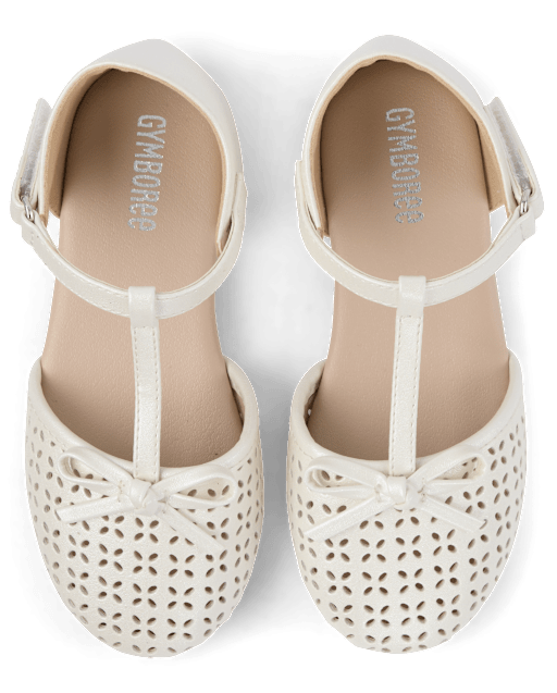 Girls Shimmer Perforated T-Strap Ballet Flats - Little Essentials