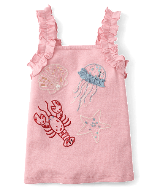 Girls Embroidered Sea Creature Ruffle Tank Top - Driftwood Bay - lbl_product_image_view_2