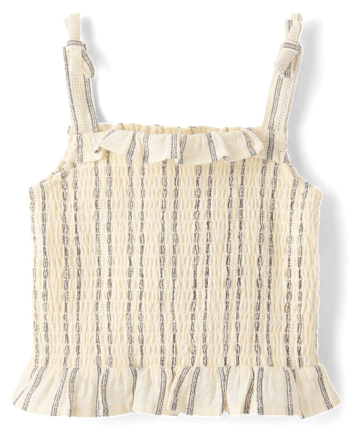 Girls Striped Textured Smocked Bow Shoulder Tank Top - Driftwood Bay - lbl_product_image_view_2
