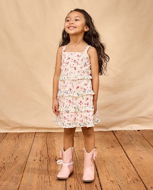 Girls Floral Ruffle Bow Back Dress - Nantucket Charm
