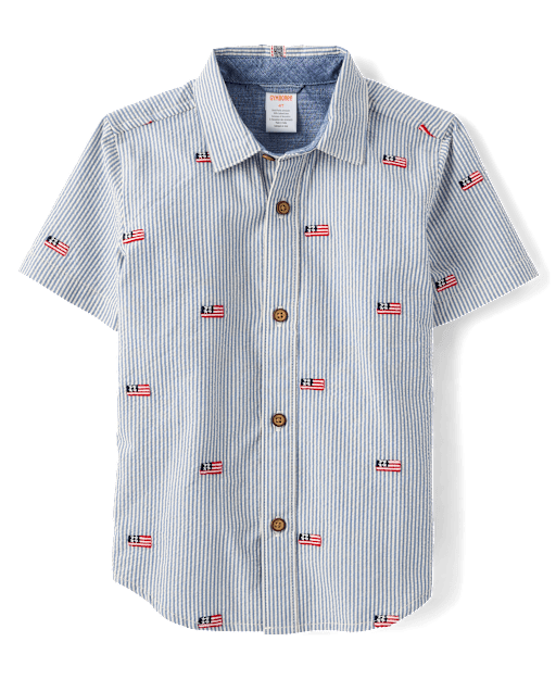 Boys Embroidered Flag Seersucker Button Up Shirt - Nantucket Charm - lbl_product_image_view_2
