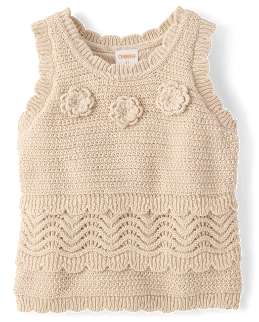 Girls Crochet Floral Scalloped Tank Top - Driftwood Bay - view 1