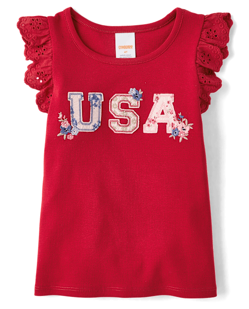 Girls Applique Embroidered Americana Top - Nantucket Charm