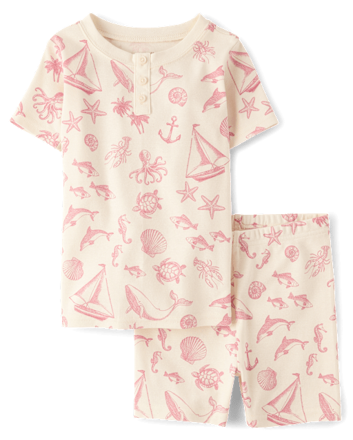 Girls Coastal Toile Snug Fit Cotton Henley Pajamas - lbl_product_image_view_2