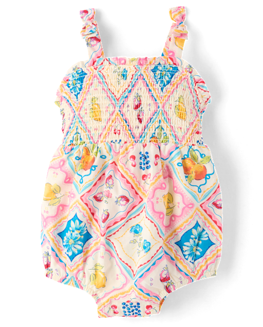 Baby Girls Tile Bow Shoulder Bubble Romper - Amalfi Coast - lbl_product_image_view_2