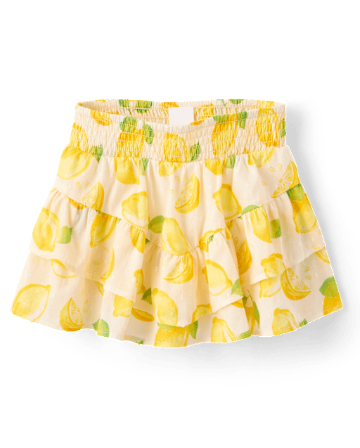 Jupe-short à pois citron pour filles, ourlet en V et volants - Côte amalfitaine