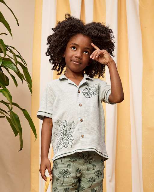 Boys Embroidered Tropical Leaf Linen-Blend Button Up Shirt - Amalfi Coast - view 1