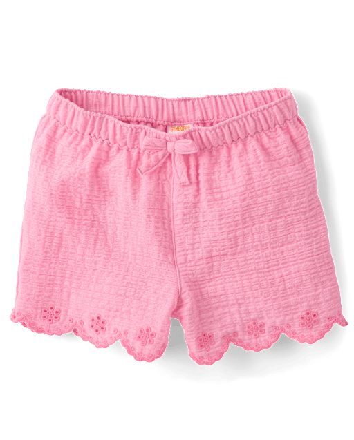 Girls Embroidered Eyelet Gauze Pull On Shorts - Amalfi Coast - view 1