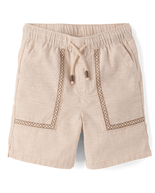 Boys Stitched Linen-Blend Pull On Shorts - Amalfi Coast - view 2
