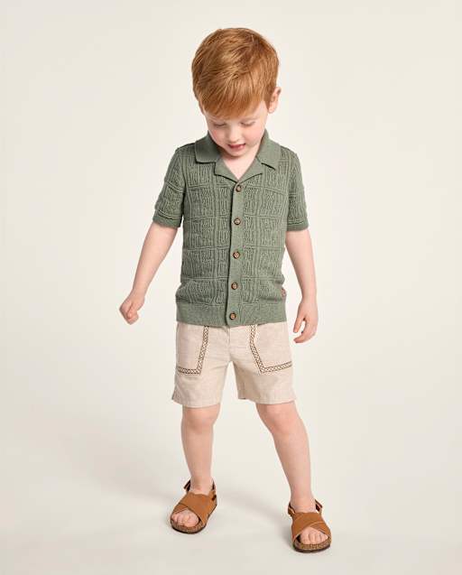 Boys Stitched Linen-Blend Pull On Shorts - Amalfi Coast - view 1