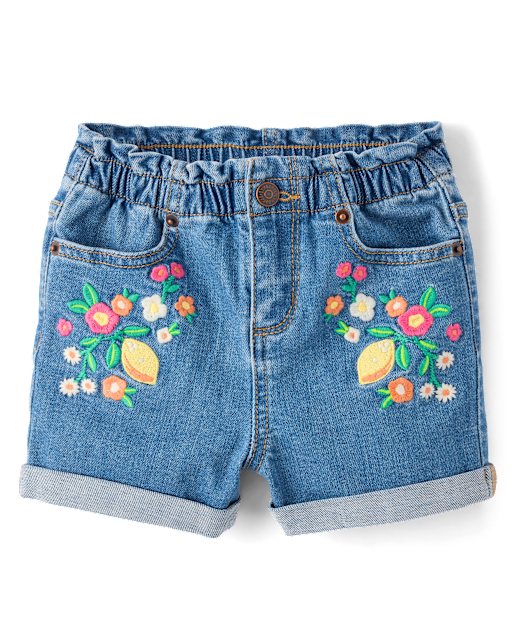 Girls Embroidered Floral Paperbag Waist Jeans Shorts - Amalfi Coast - lbl_product_image_view_2