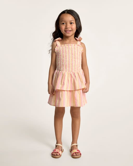 Girls Metallic Striped Smocked Bow Shoulder Dress - Amalfi Coast - lbl_product_image_view_1
