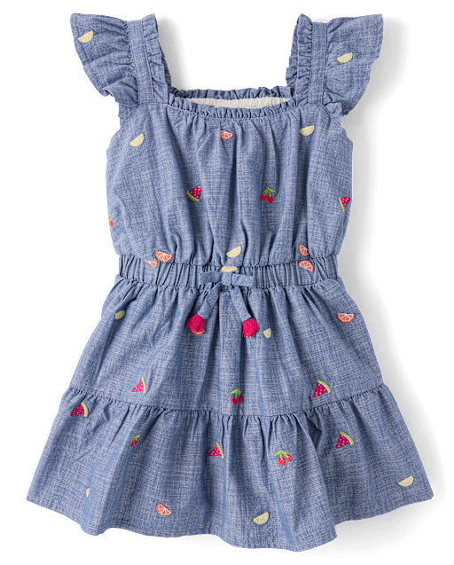 Girls Embroidered Fruit Chambray Ruffle Dress - Amalfi Coast - lbl_product_image_view_2