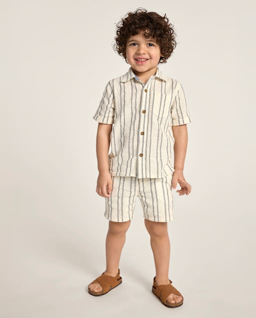 Boys Striped Textured Pull On Shorts - Driftwood Bay - view 1