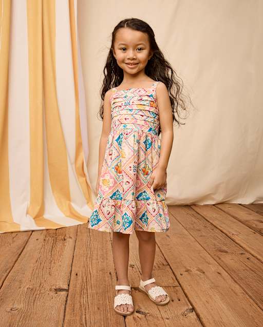 Girls Tile Pleated Ruffle Dress - Amalfi Coast - lbl_product_image_view_1