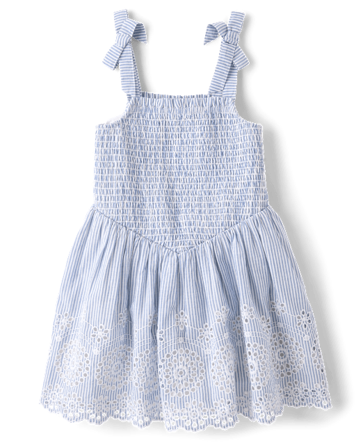Girls Striped Embroidered Eyelet Bow Shoulder Dress - Driftwood Bay - lbl_product_image_view_2