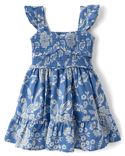 Girls Floral Smocked Ruffle Dress - Driftwood Bay - view 1