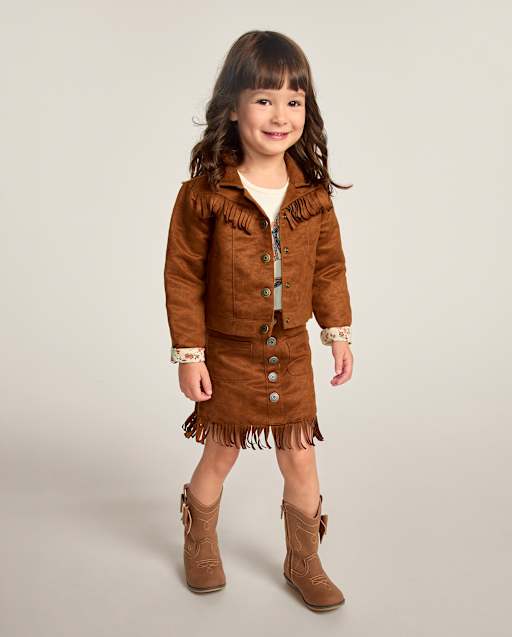 Girls Fringe Faux Suede Skirt - Blue Sky Mountain