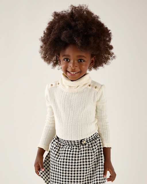 Girls Button Pointelle Turtleneck Top - Little Essentials