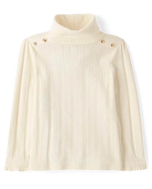Girls Button Pointelle Turtleneck Top - Little Essentials - lbl_product_image_view_1