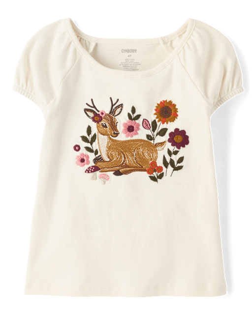 Girls Embroidered Animal Puff Sleeve Top - The Harvest Edit - lbl_product_image_view_2
